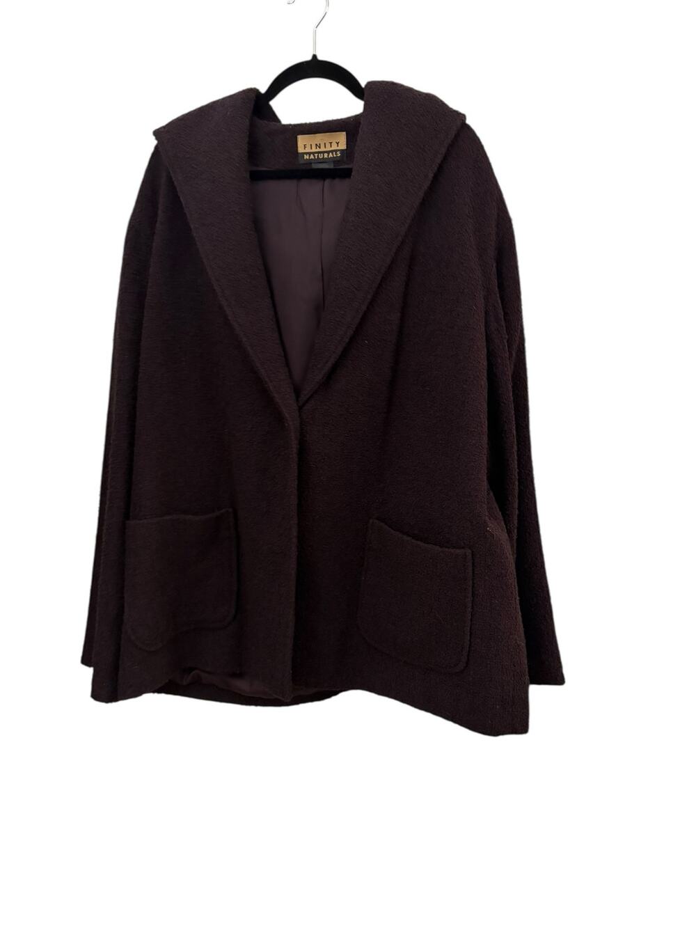 Finity Naturals Hooded Knit Cardigan Jacket Brown L Knubby Knit Pockets Simple